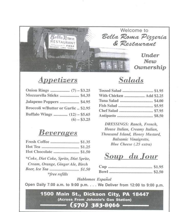 Bella Roma Restaurant & Pizza - Dickson City, PA menu_pic
