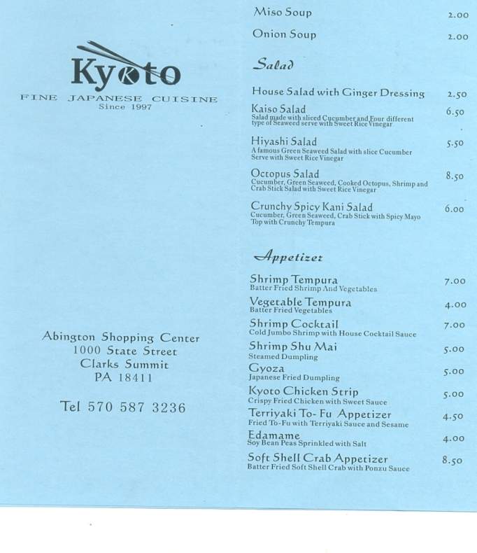 Kyoto Japanese Cuisine - Clarks Summit, PA menu_pic