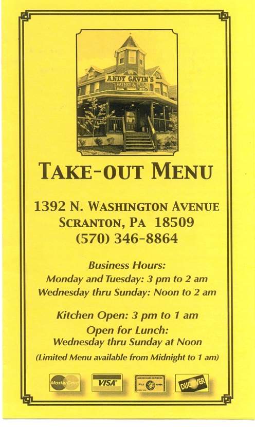 Andy Gavin's Eatery & Pub - Scranton, PA menu_pic