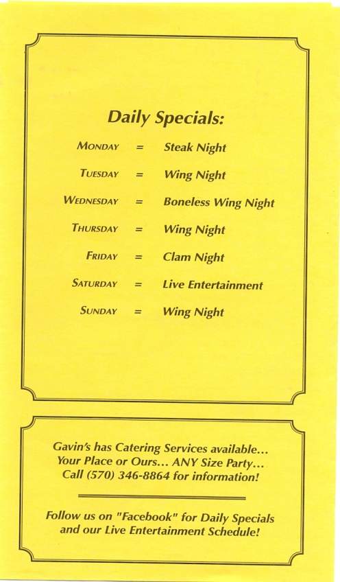 Andy Gavin's Eatery & Pub - Scranton, PA menu_pic