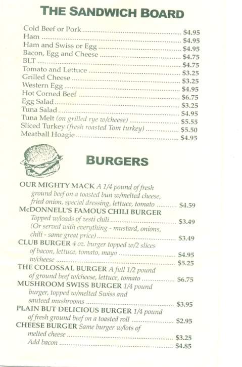 McDonnell's Restaurant - Carbondale, PA menu_pic