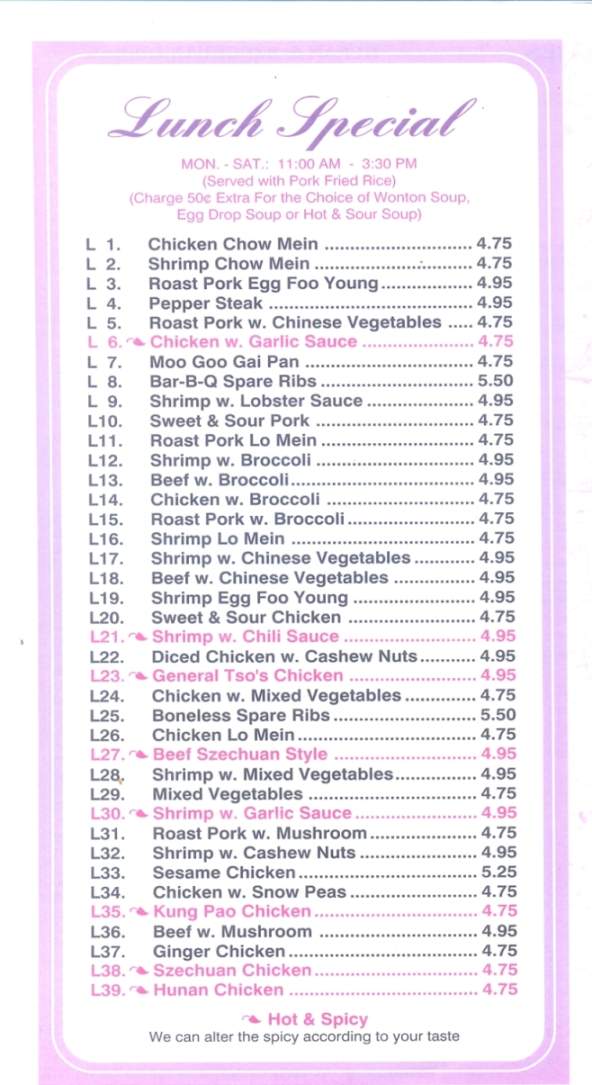 China Star Restaurant - Old Forge, PA menu_pic
