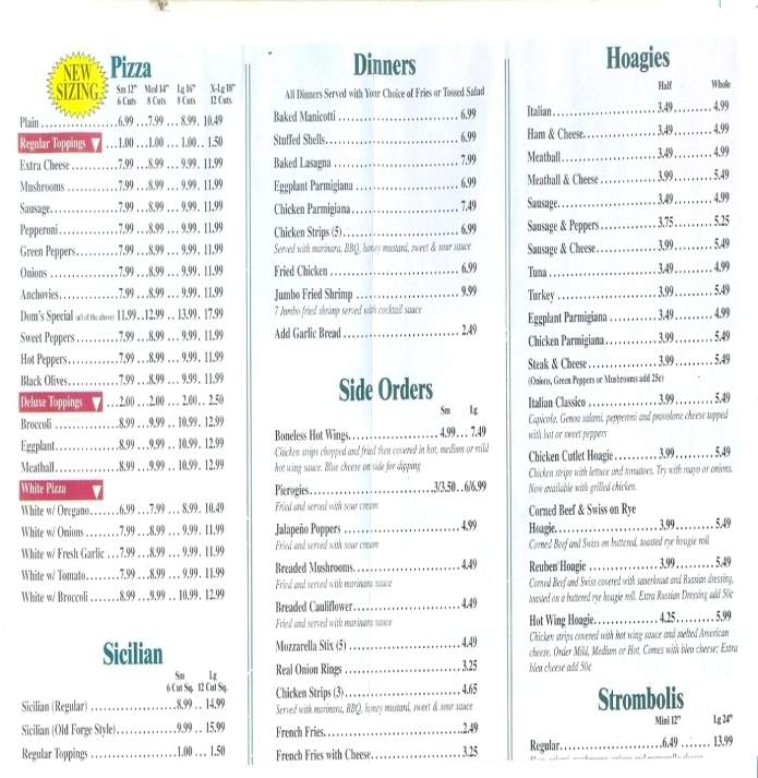 Domenick's Pizza & Hoagies - Jermyn, PA menu_pic