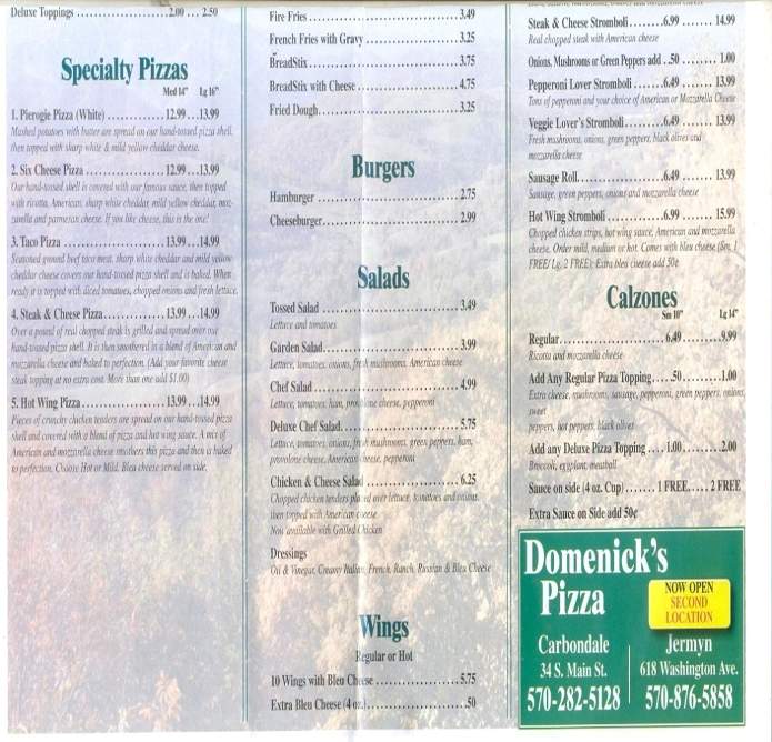 Domenick's Pizza & Hoagies - Jermyn, PA menu_pic