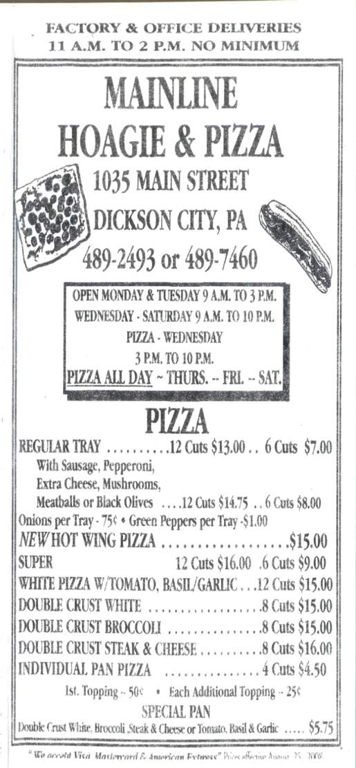 Mainline Hoagie & Pizza Shop - Dickson City, PA menu_pic
