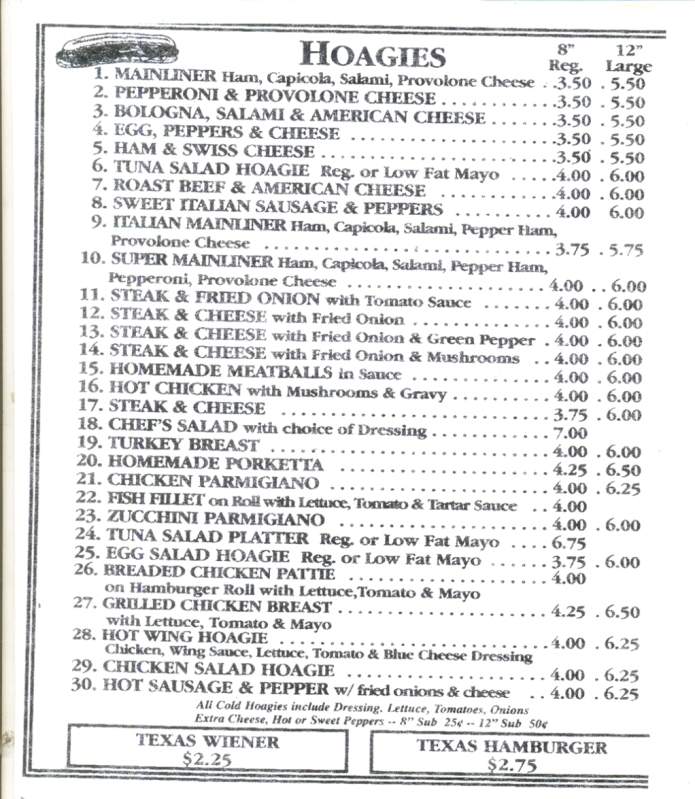Mainline Hoagie & Pizza Shop - Dickson City, PA menu_pic