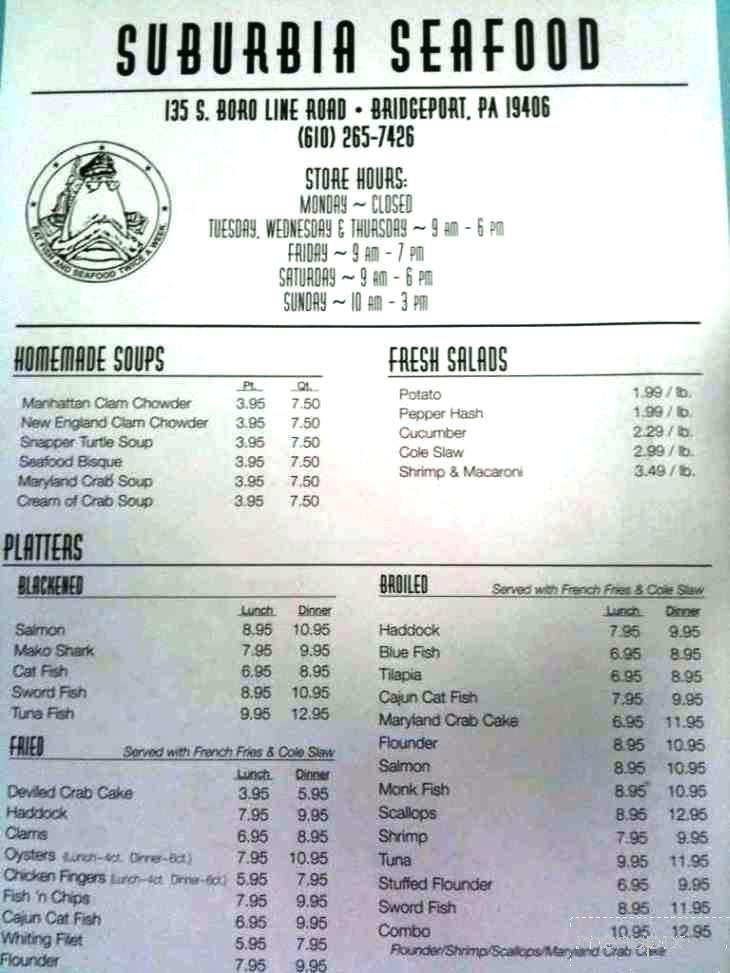 Suburbia Seafood - Bridgeport, PA menu_pic