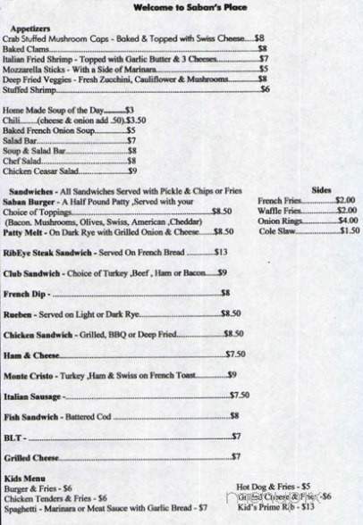 Saban's Place - Hodgkins, IL menu_pic