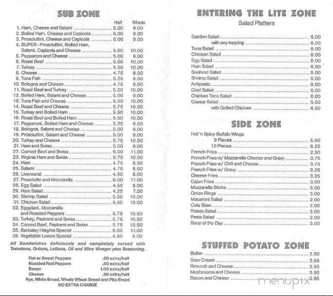 Sub Zone - Berkeley Heights, NJ menu_pic