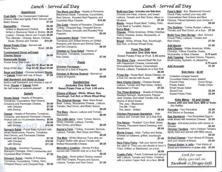 Stooges Cafe - Bluffton, SC menu_pic