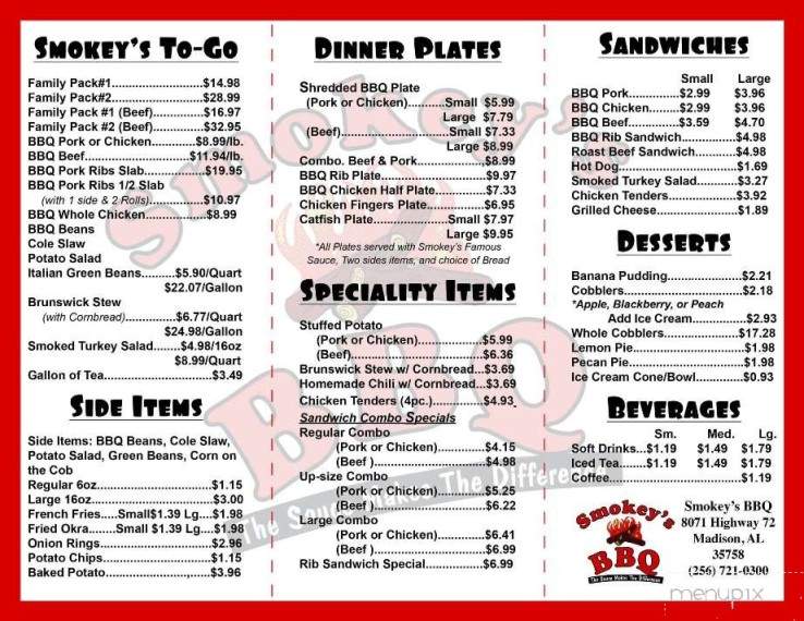 Smokey's Barbeque - Madison, AL menu_pic