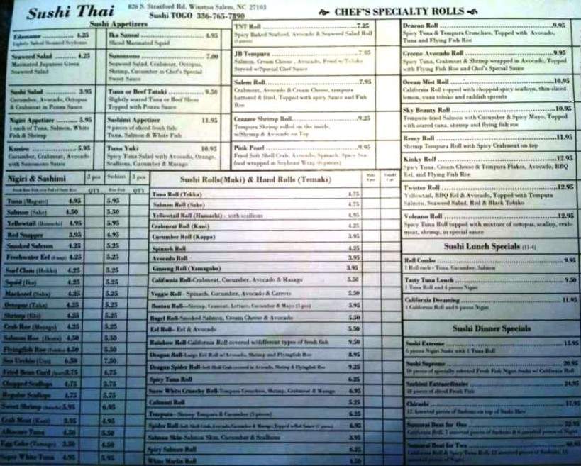 Sushi Thai - Winston Salem, NC menu_pic
