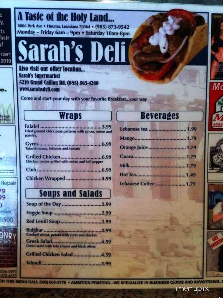 Sarah's Deli - Houma, LA menu_pic