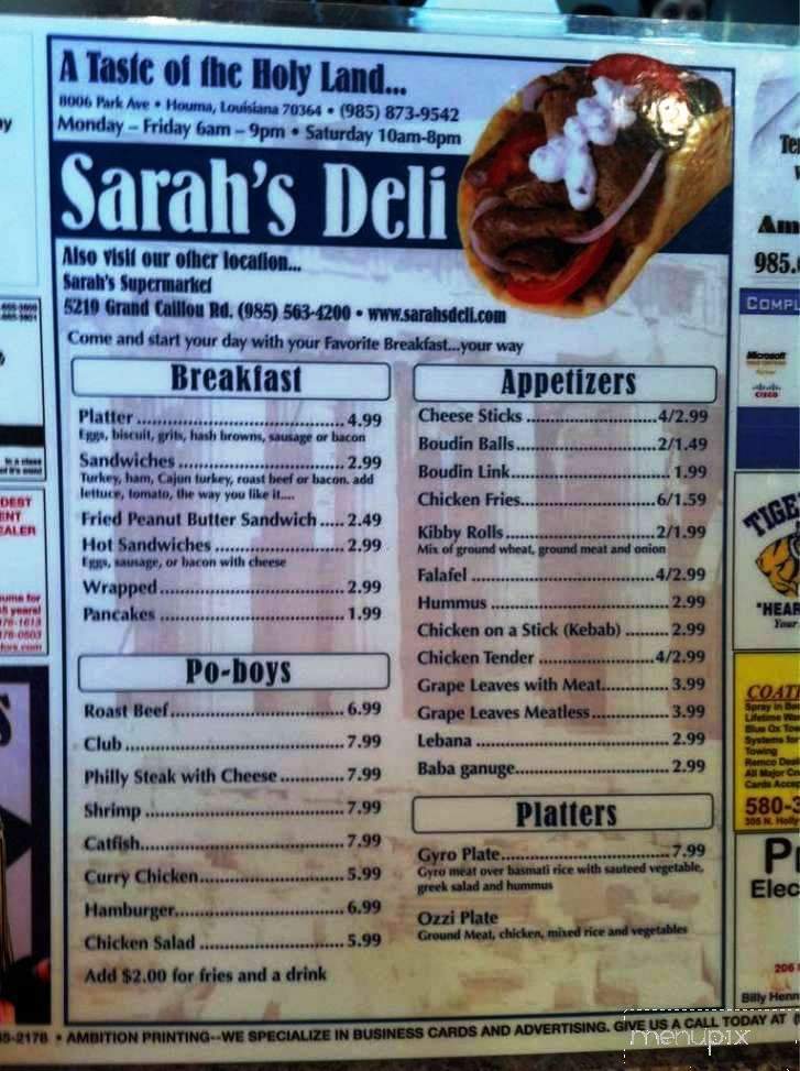 Sarah's Deli - Houma, LA menu_pic