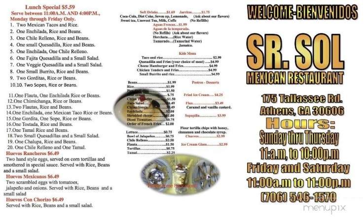 Sr. Sol - Athens, GA menu_pic