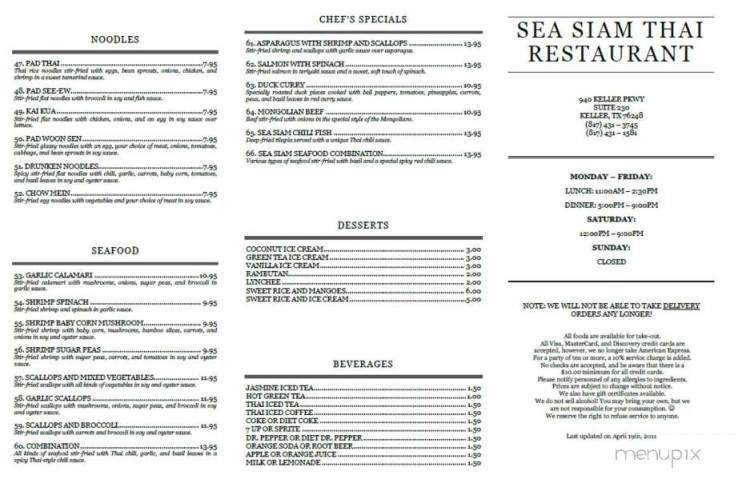 Sea Siam - Keller, TX menu_pic