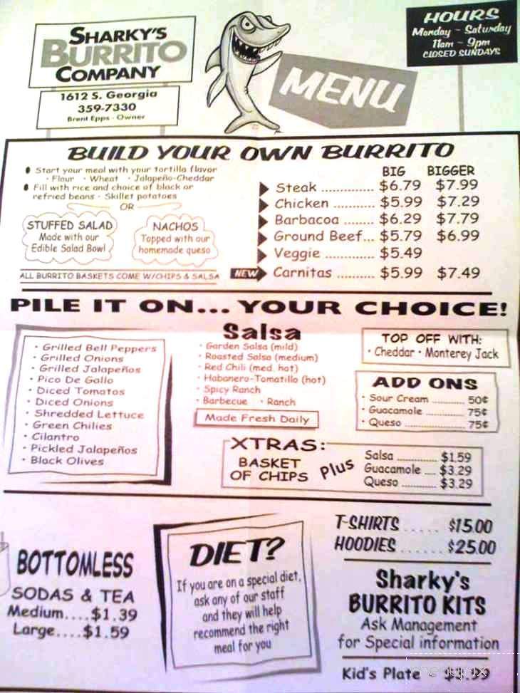 Sharky's Burrito Co - Amarillo, TX menu_pic