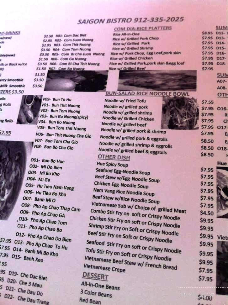 Saigon Bistro - Savannah, GA menu_pic
