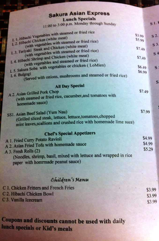 Sakura Asian Express - Greenville, NC menu_pic