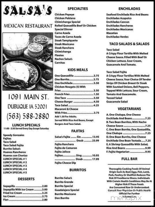 Salsa's - Dubuque, IA menu_pic