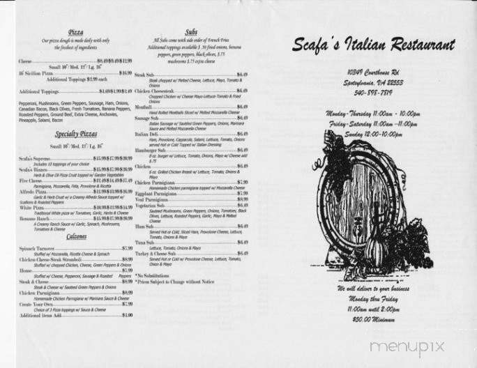 Scafa's - Spotsylvania, VA menu_pic
