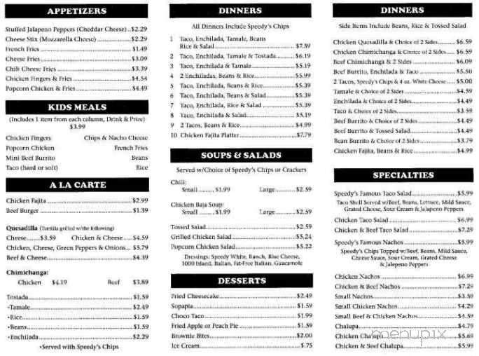 Speedy's Mexican Foods - Hueytown, AL menu_pic