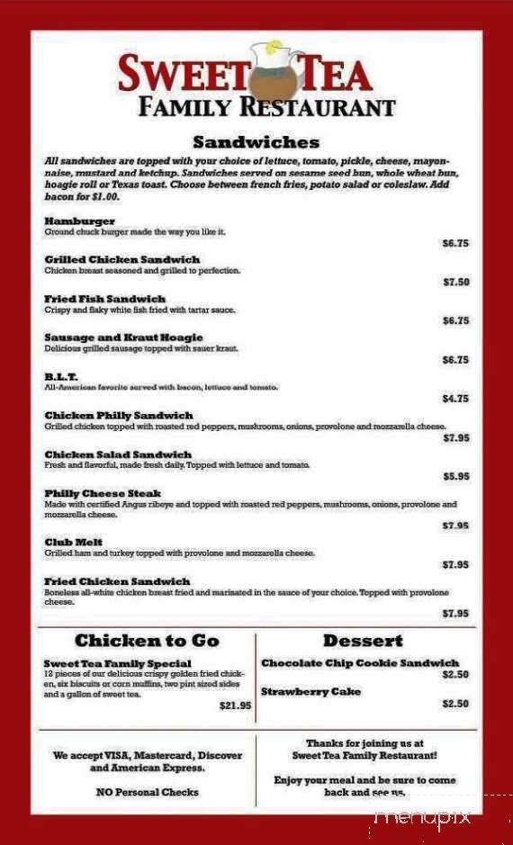 Sweet Tea Family Restaurant - Chapin, SC menu_pic