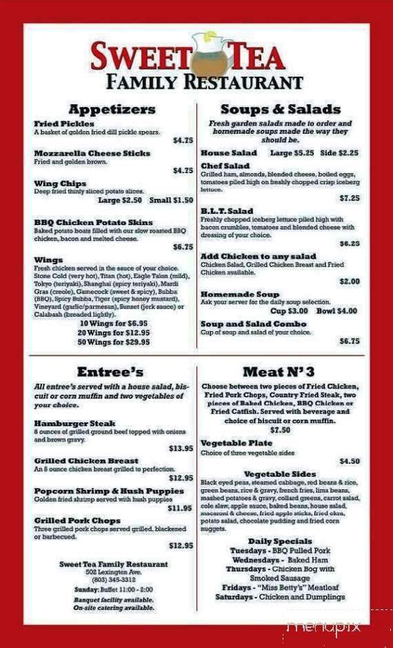 Sweet Tea Family Restaurant - Chapin, SC menu_pic