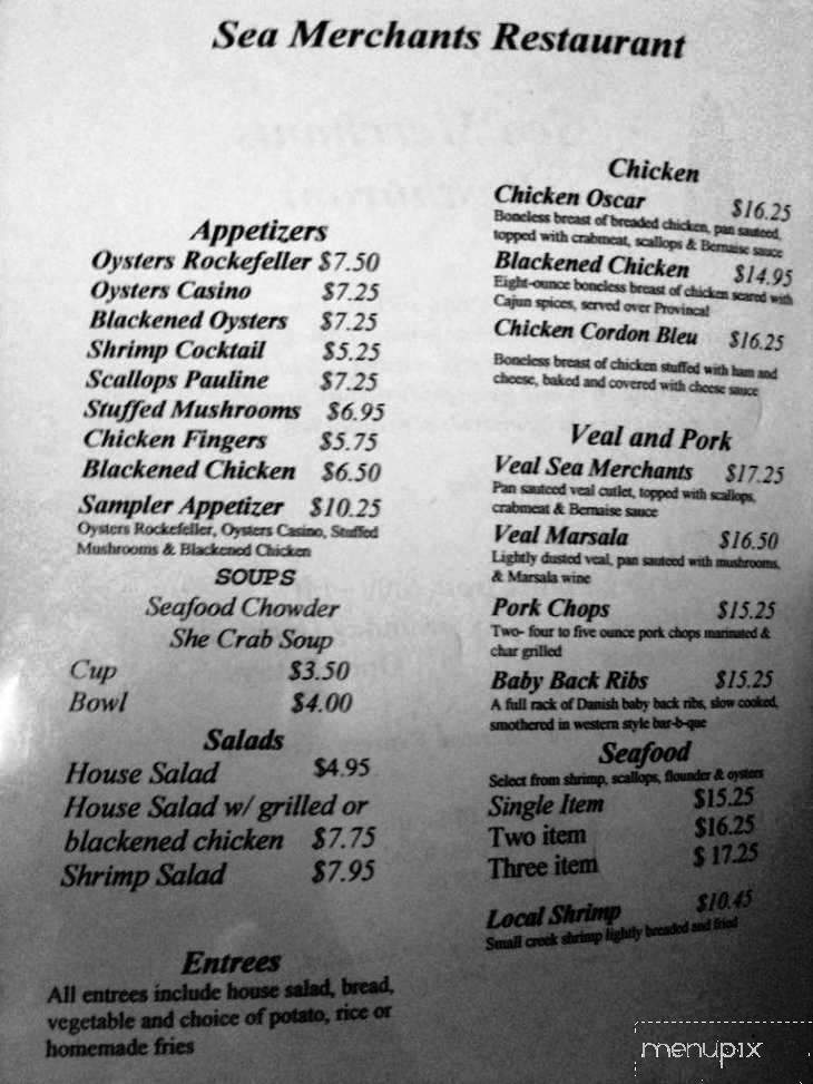 Sea Merchants Restaurant - North Myrtle Beach, SC menu_pic