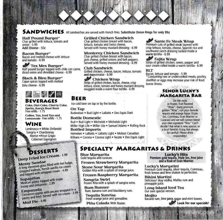Senor Lucky - Davison, MI menu_pic