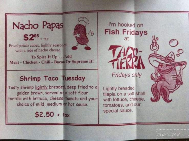 Taco Tierra - Evansville, IN menu_pic