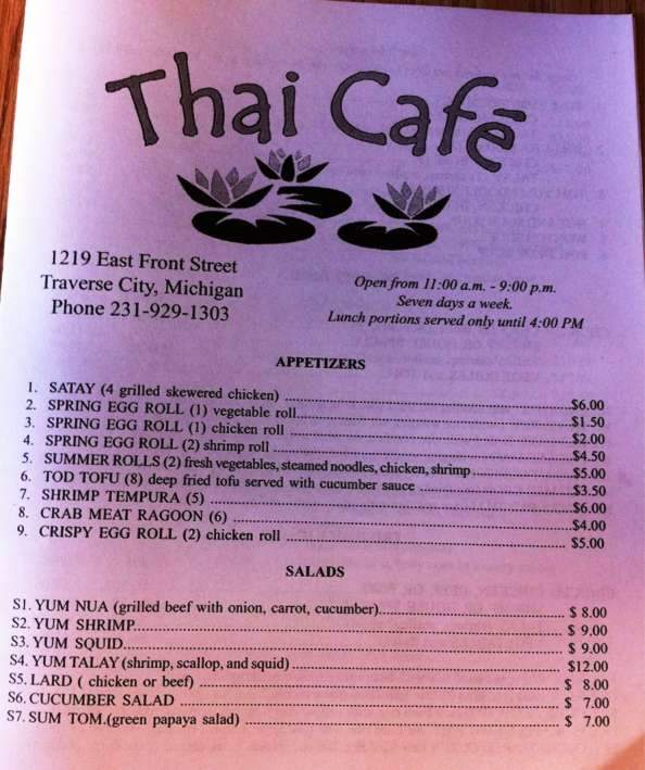 Thai Cafe - Traverse City, MI menu_pic