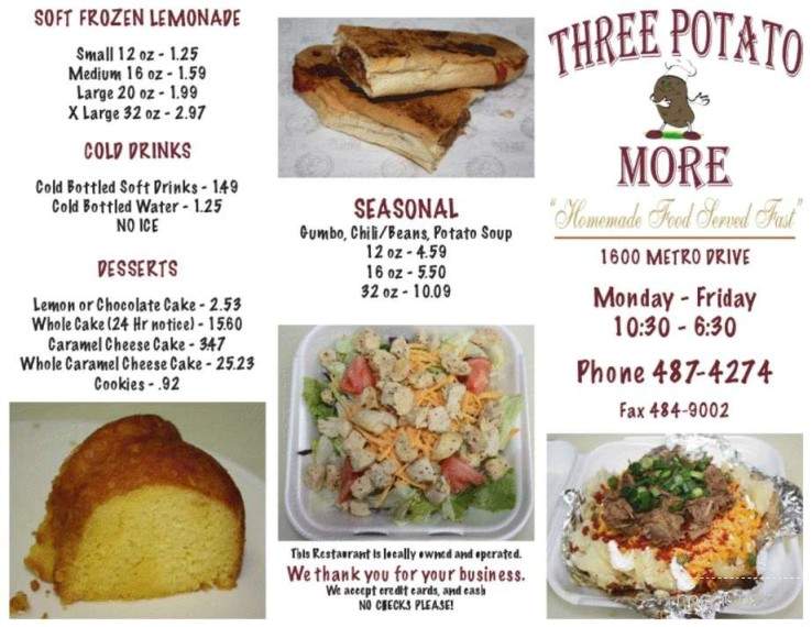 Three Potato More - Alexandria, LA menu_pic