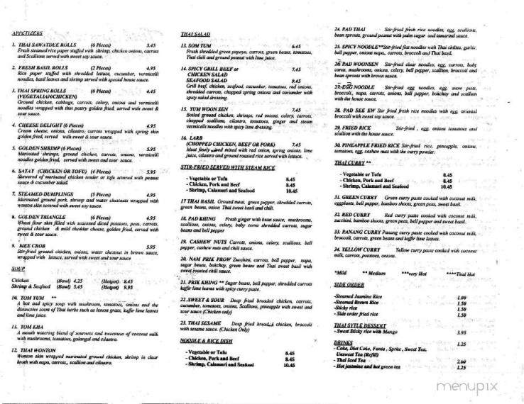 Menu of Thai Sawatdee in Winston Salem, NC 27103