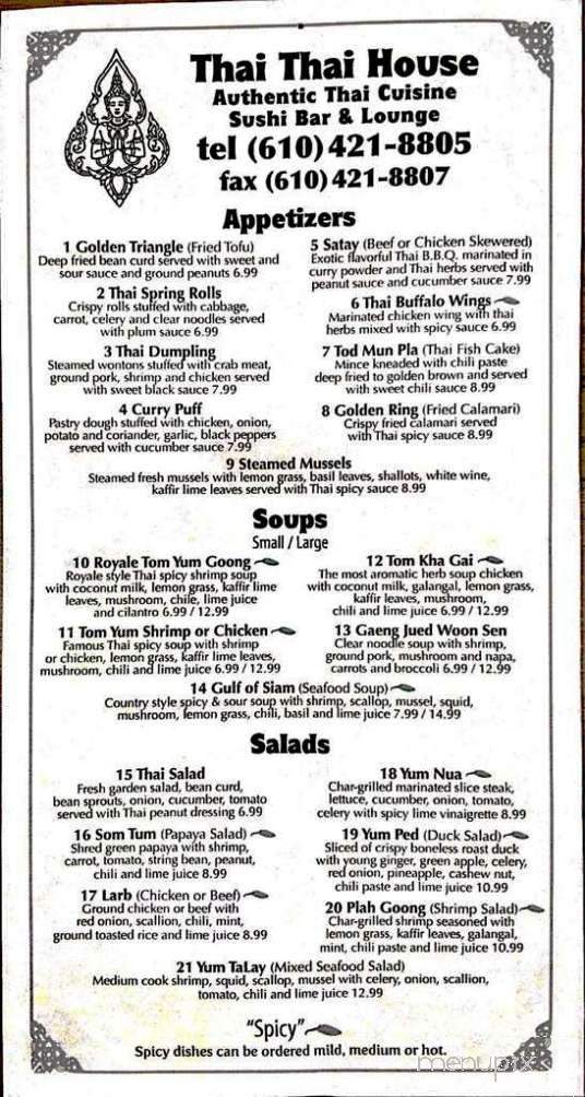 Thai Thai House - Emmaus, PA menu_pic