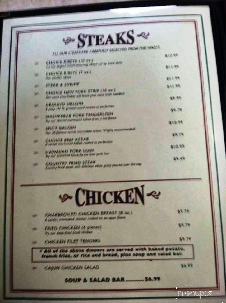 Menu of Tom's Pizza & Steakhouse in Paris, TN 38242