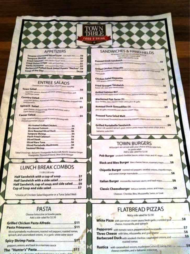 The Town Table - Elon College, NC menu_pic