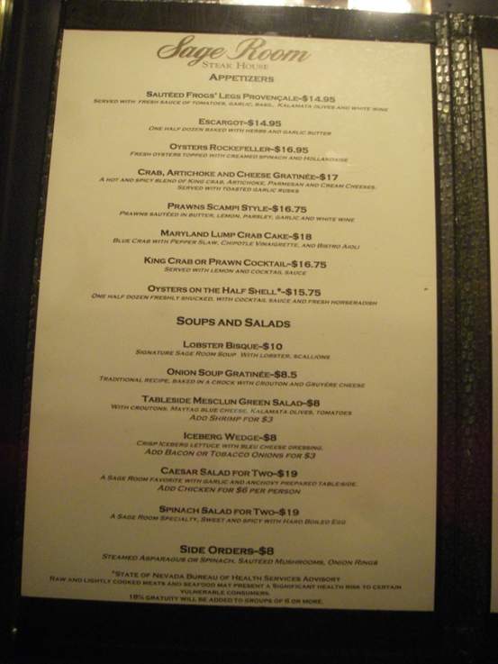Sage Room Steakhouse at Harvey's Lake Tahoe - Stateline, NV menu_pic