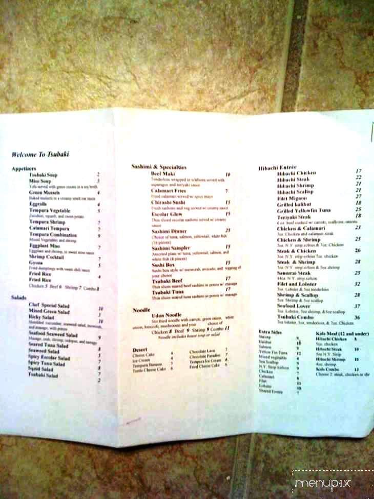 Menu of Tsubaki Hibachi Grill & Sushi in Lafayette, LA 70503