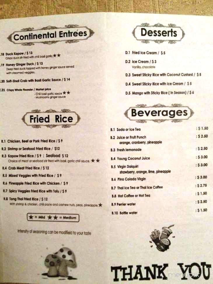 Thai Continental - Roanoke, VA menu_pic