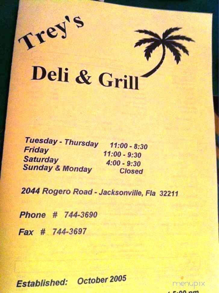 Trey's Deli & Grill - Jacksonville, FL menu_pic
