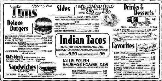 Tim's Drive In - Warr Acres, OK menu_pic