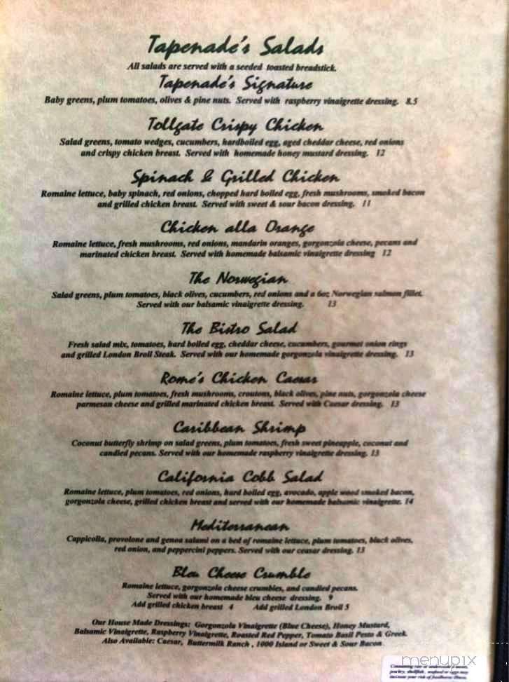 Tapenade Bistro - York, PA menu_pic