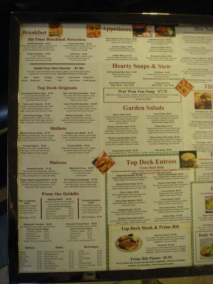 Top Deck at Club Cal Neva Hotel and Casino - Reno, NV menu_pic