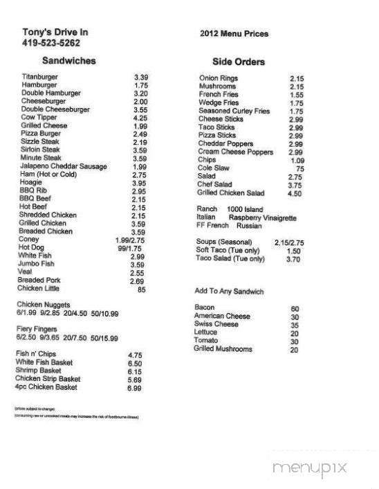 Tony's - Ottawa, OH menu_pic