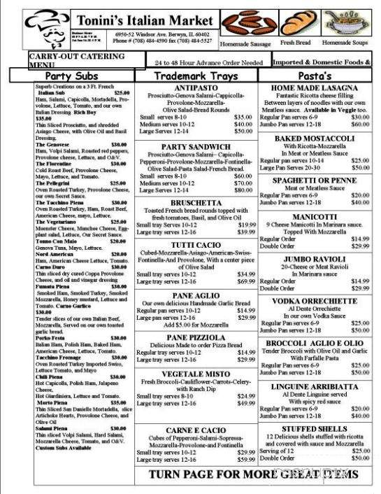 Tonini's Italian Market - Berwyn, IL menu_pic