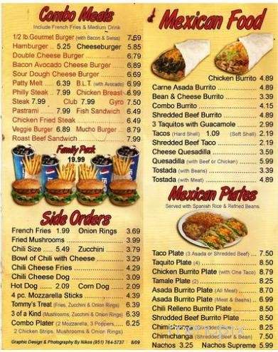 Tommy's Drive Thru Restaurant - Hemet, CA menu_pic