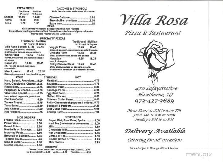 Villa Rosa Restaurant - Hawthorne, NJ menu_pic