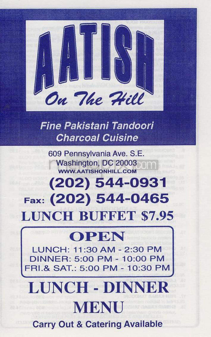 Aatish On The Hill - Washington, DC menu_pic