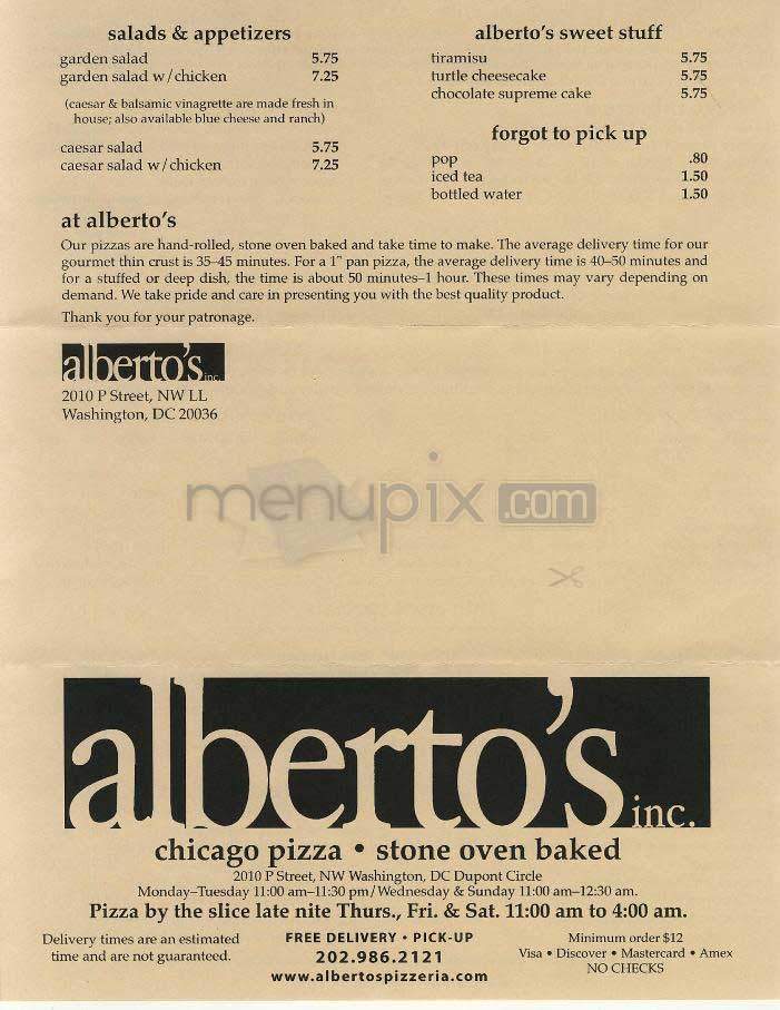 Alberto's - Washington, DC menu_pic